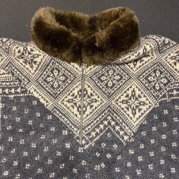 VTG Lauren Ralph Lauren Fair Isle Wool Full Zip Sweater Faux Fur Collar/Cuffs-PM - Picture 10 of 13